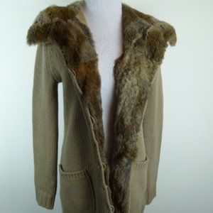 MaxMara Camel hoodie rabbit fur wool cashmere Cardigan Sweater jacket coat S